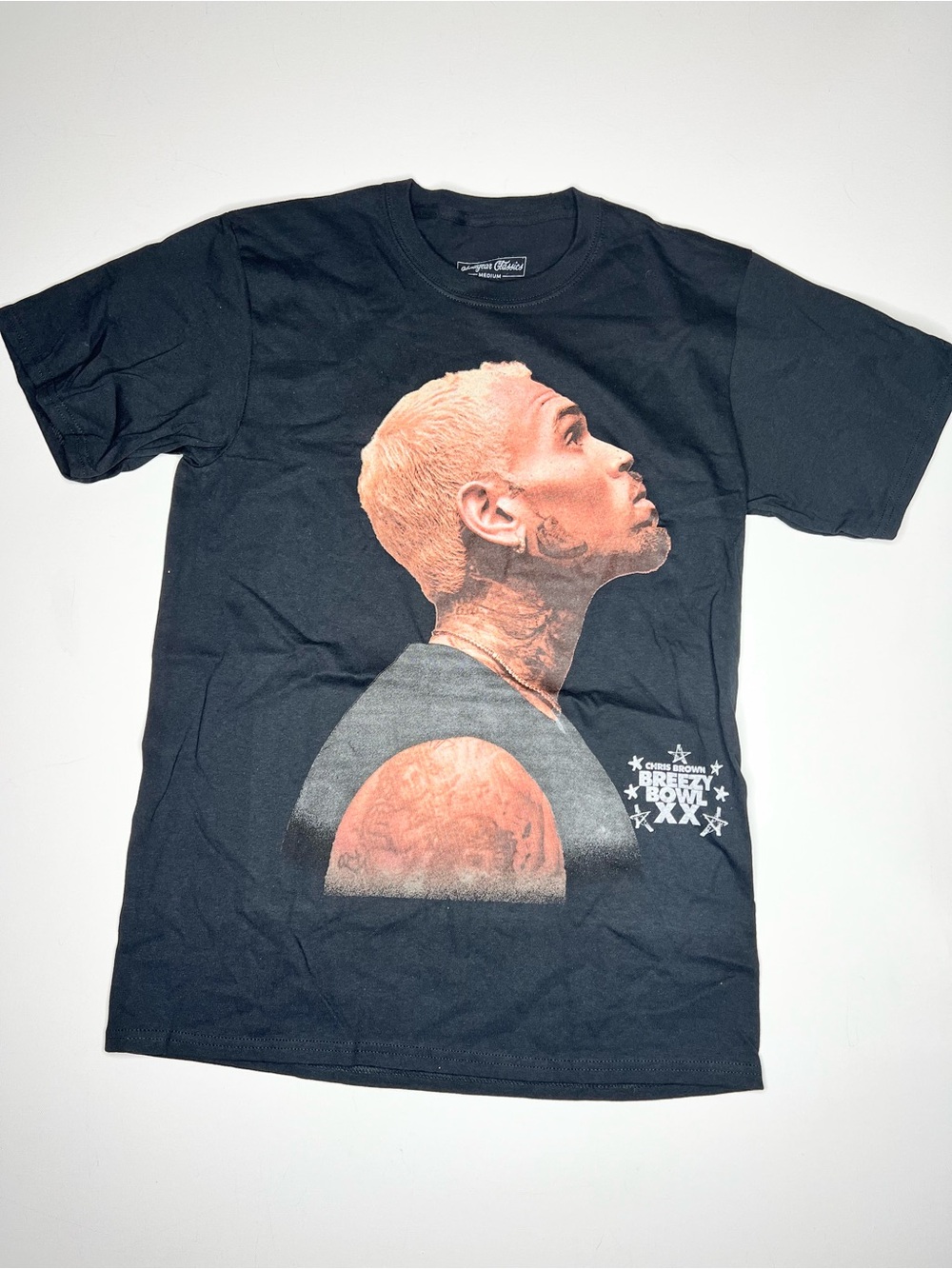 Chris Brown Breezy Bowl Graphic T-Shirt with Profile Portrait Medium